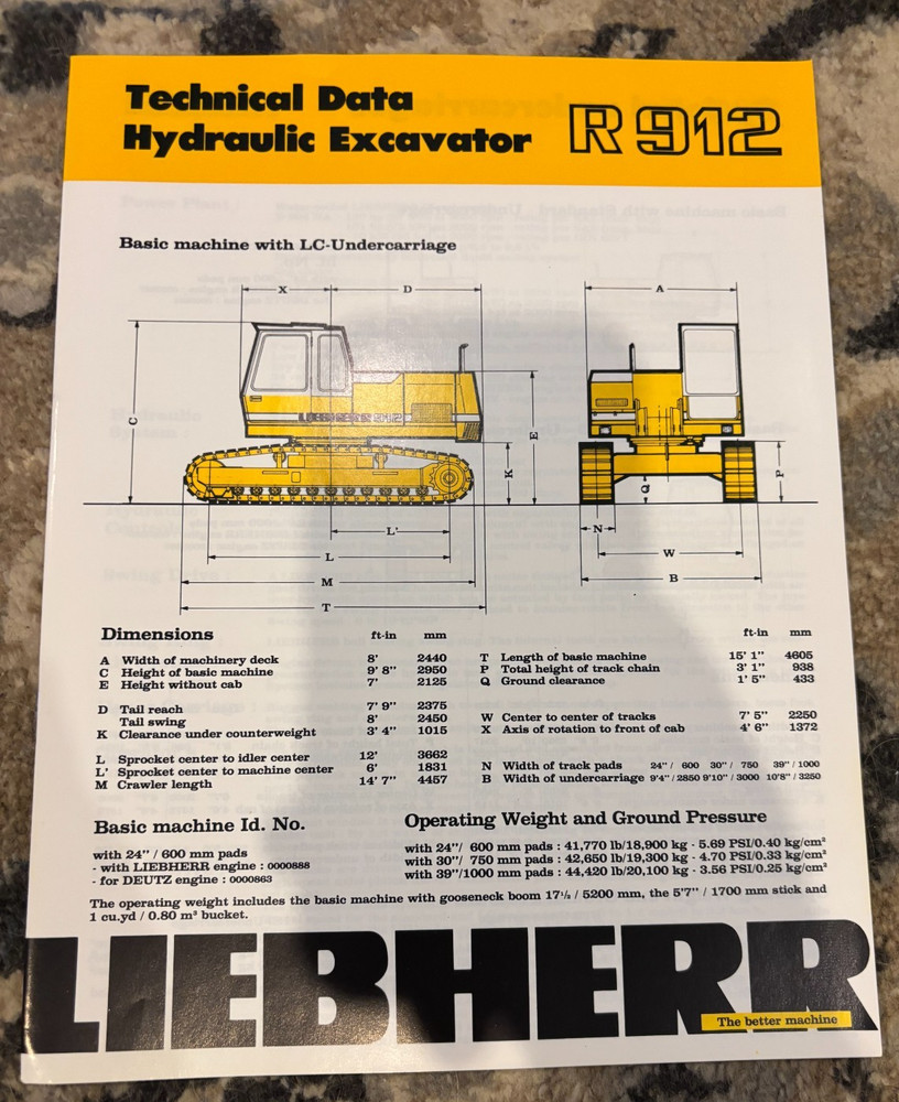 Liebherr R 912 Excavator Tech Data Brochure AMIL25
