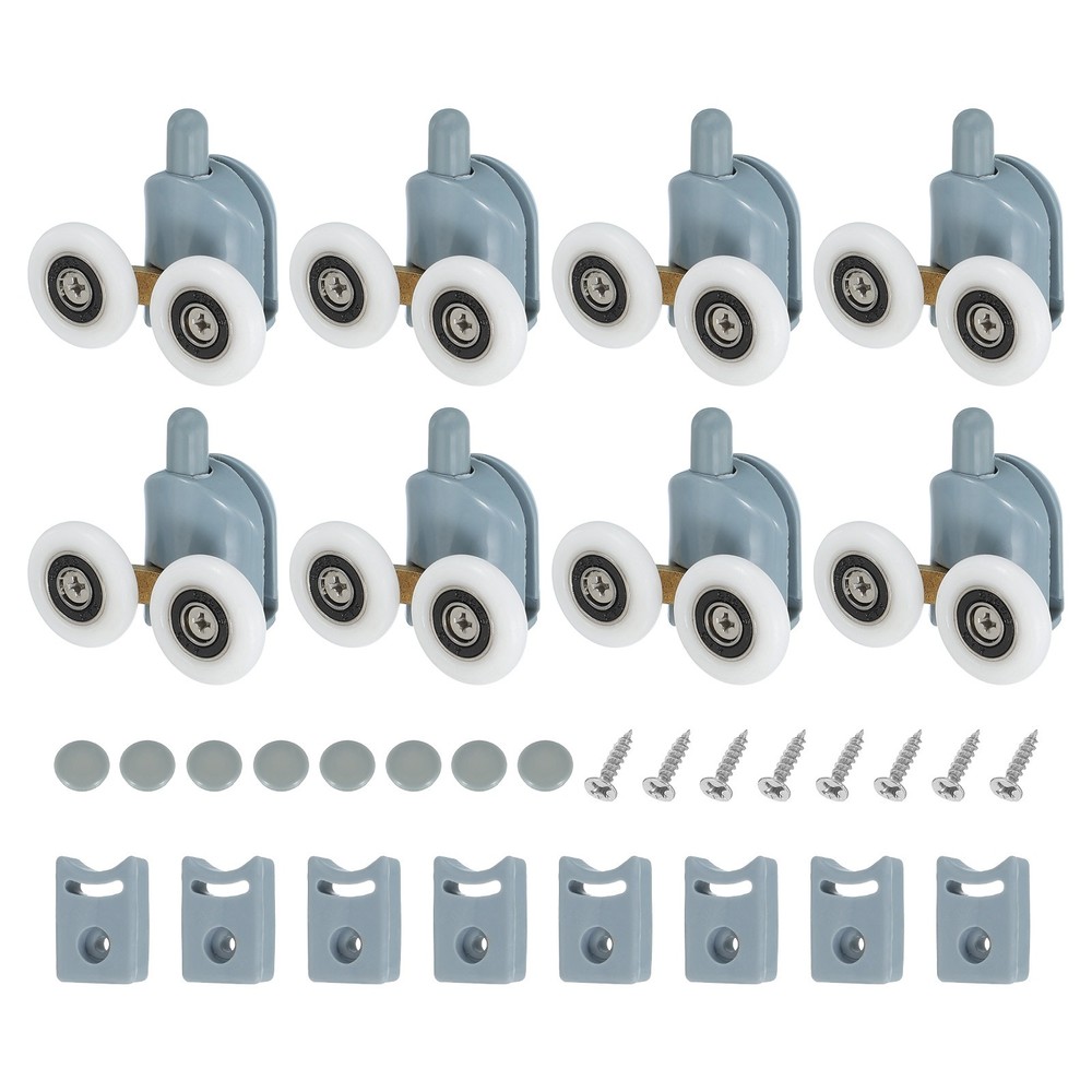 8Pcs 25mm Double Shower Door Rollers Plastic Bottom Wheels Pulleys Guide Grey