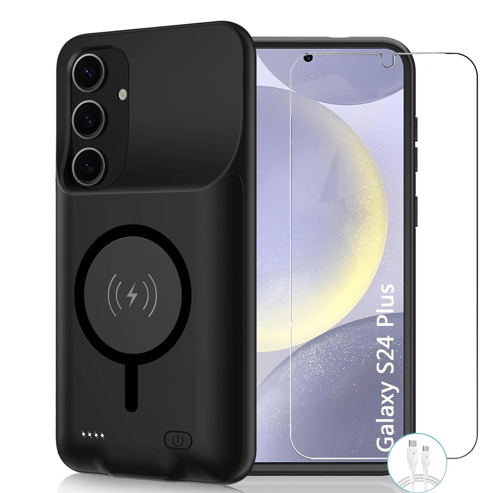 Galaxy S24 Plus 12000mAh Battery Case Wireless Charging + Screen Protector