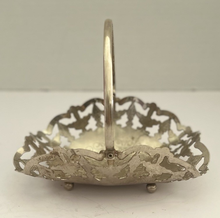 Vintage Sheffield Silver Plated Etched Footed Bon Bon Basket w/Handle SALE!
