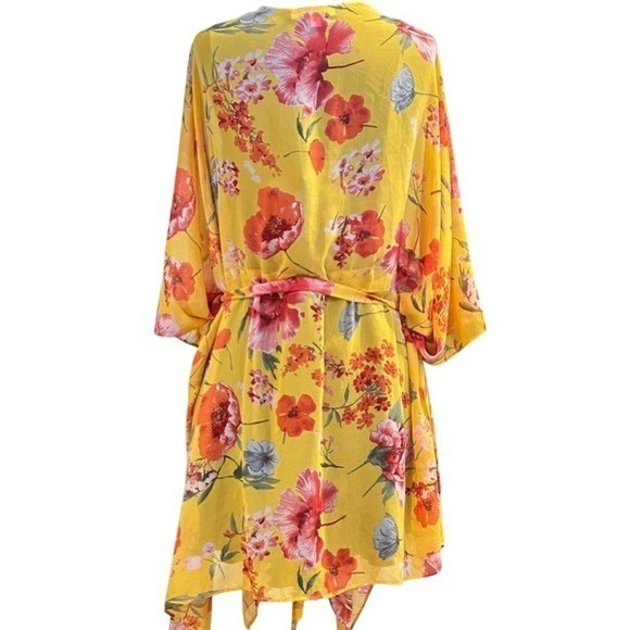 Floral Chiffon Kimono Beach Cover-Up Loose Flowy Vacation XLARGE