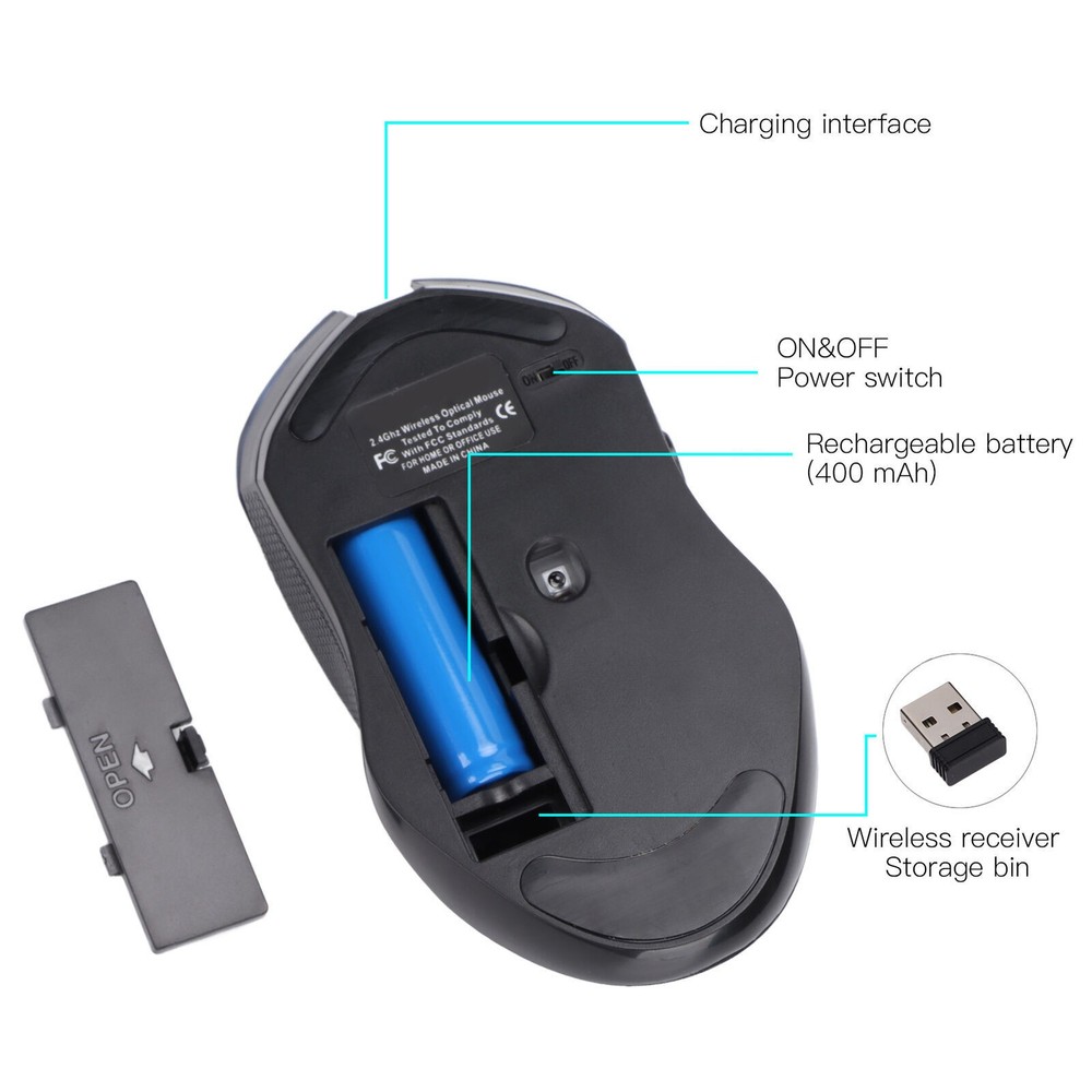 Wireless Mouse Rechargeable Mute USB Mice Ergonomic 2.4GHz Connection Computer