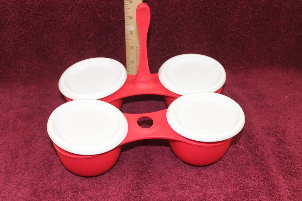 Tupperware Condiment Caddy Red with White Lids