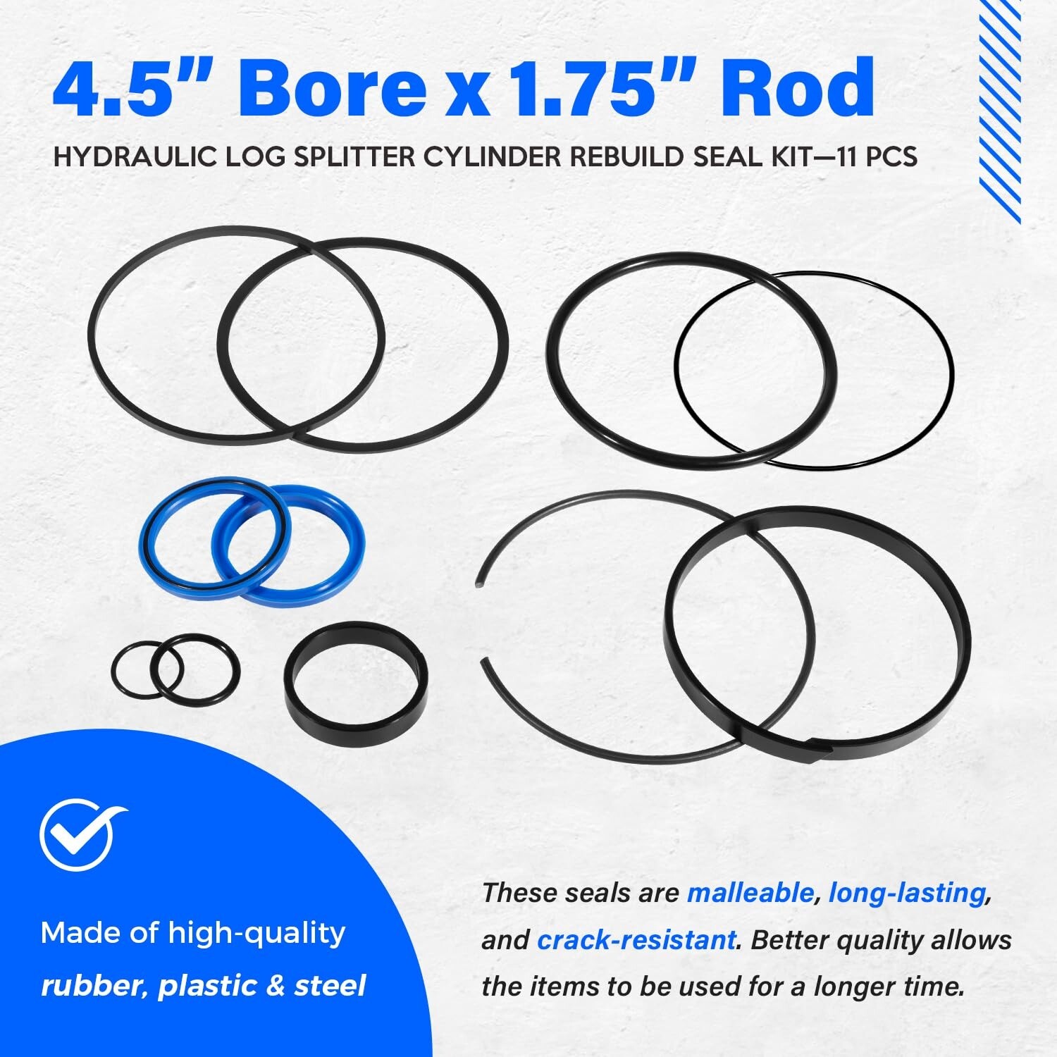 4.5" Bore x 1.75" Rod Cylinder Hydraulic Log Splitter Cylinder Rebuild Seal Kit