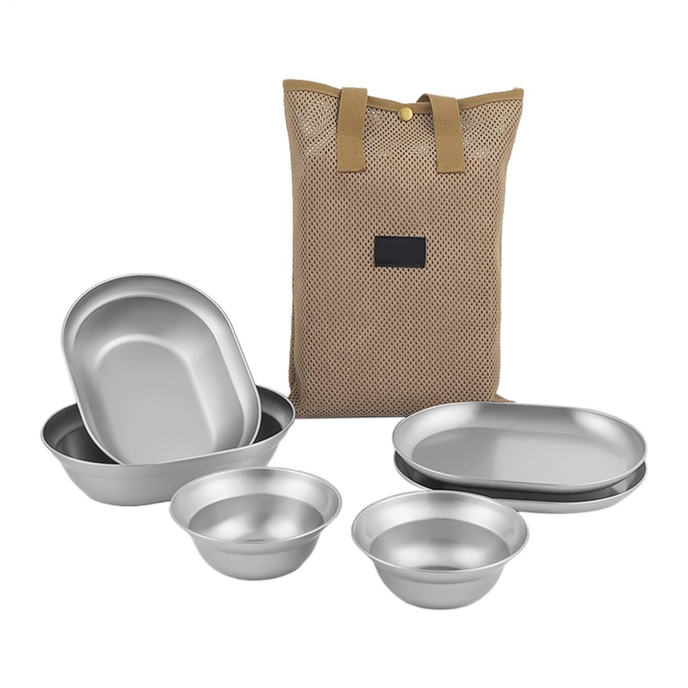 Metal Camping Plates Stainless Steel Dinnerware Set Rust-Proof Camping method
