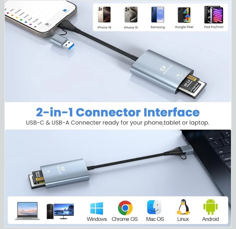CFexpress Type B and SD Two-Slot Card Reader USB 3.1 Gen 2 10Gbps Type B Reader