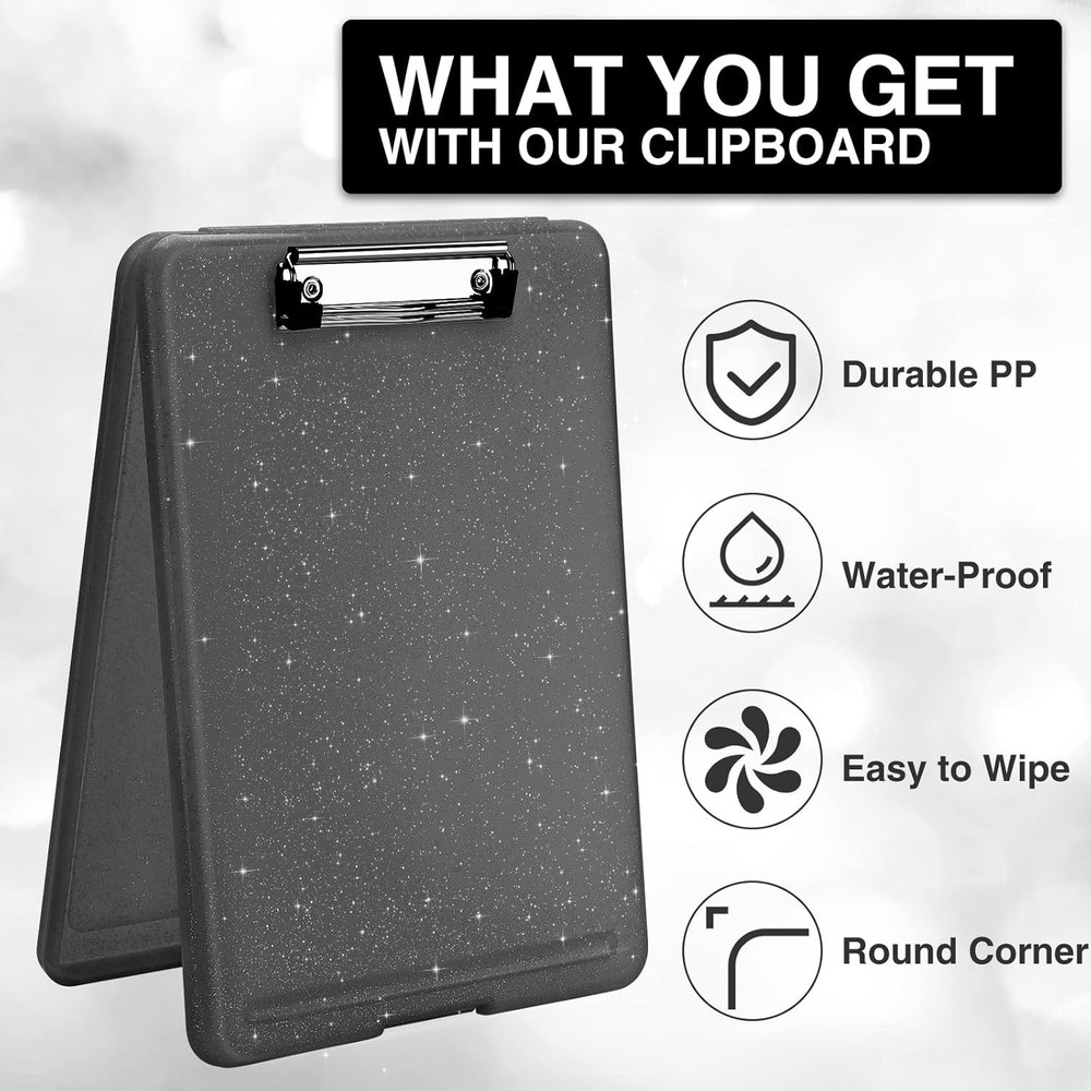 Waterproof Glitter Clipboards with Ample Storage - Perfect for Nurses & Students