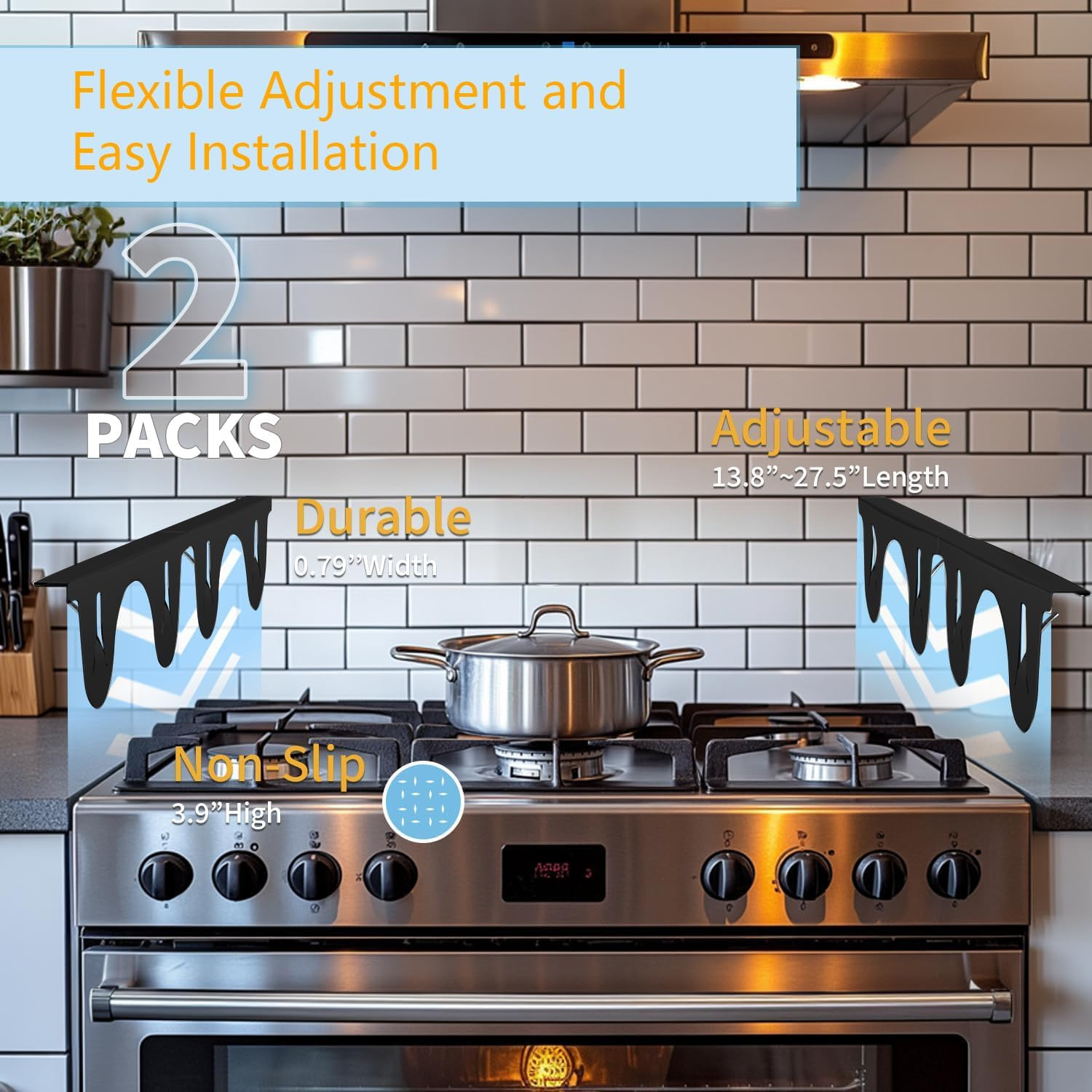 2 Pcs Stainless Steel Stove Gap Covers Retractable 13.8"-27.5" Heat Resistant