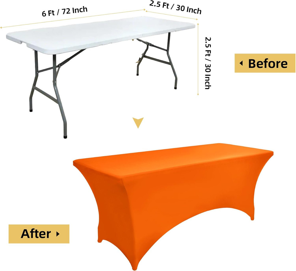 6-Pack 6Ft Spandex Table Covers for Rectangle Standard Folding Tables - Wrinkle