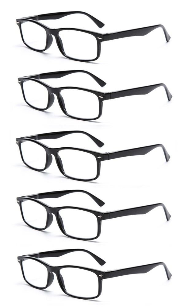 EYE ZOOM 5 Pack Rectangular Vintage Plastic Frame Reading Glasses for Men Women