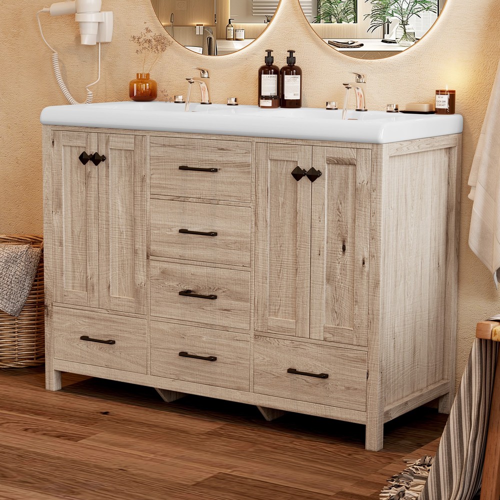Modern Bathroom Vanity with Double Ceramic Sink Large Bathroom Vanity Cabinet