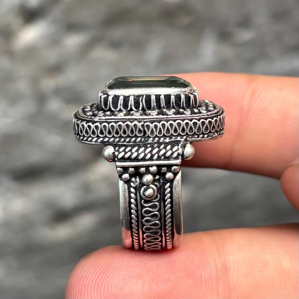 Moissanite In Handmade Silver Ring , Antique Design