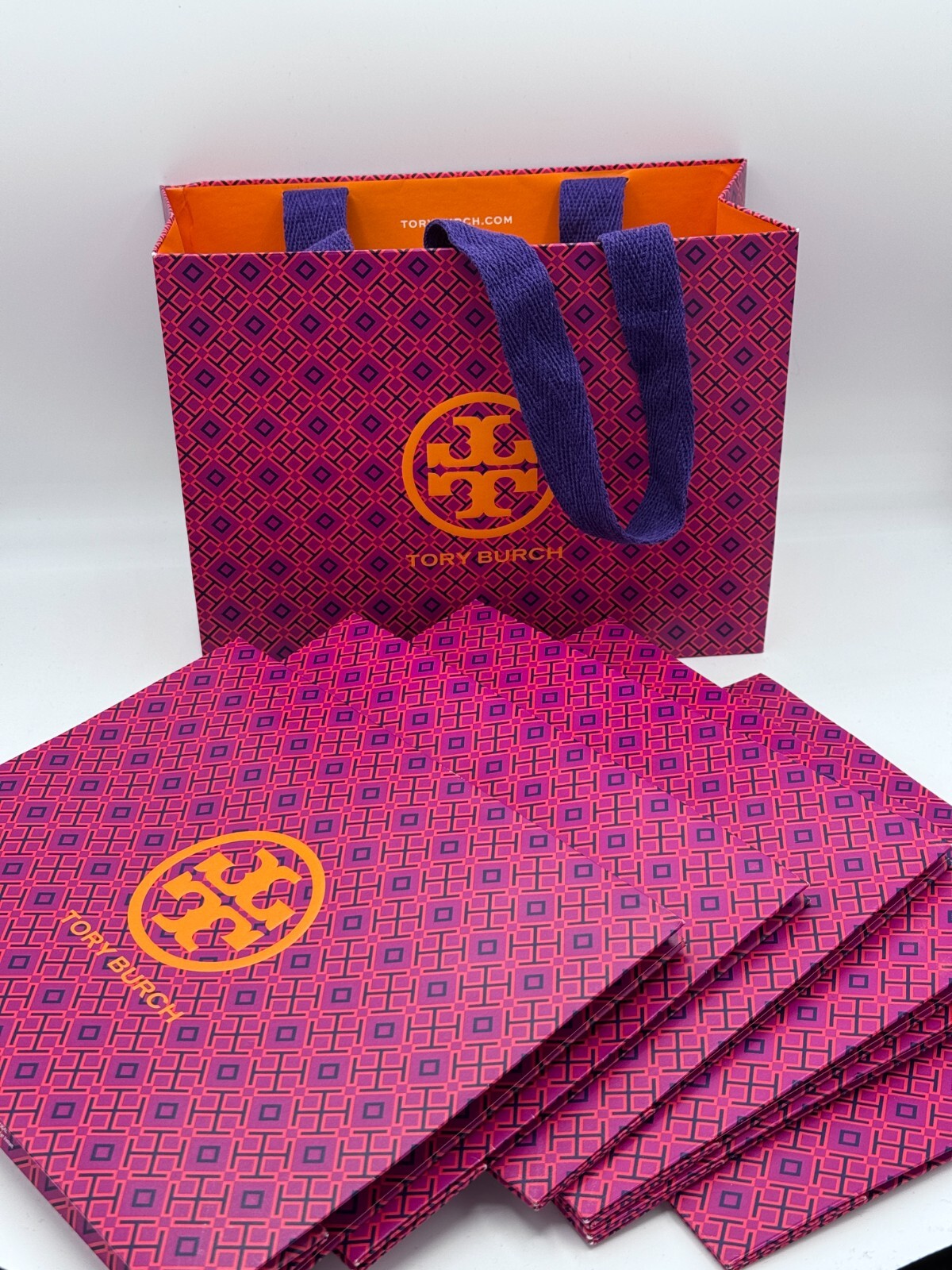 NEW Tory Burch Logo Pink Purple Gift Shopping Bag Small 9" x 7" x 3.5"