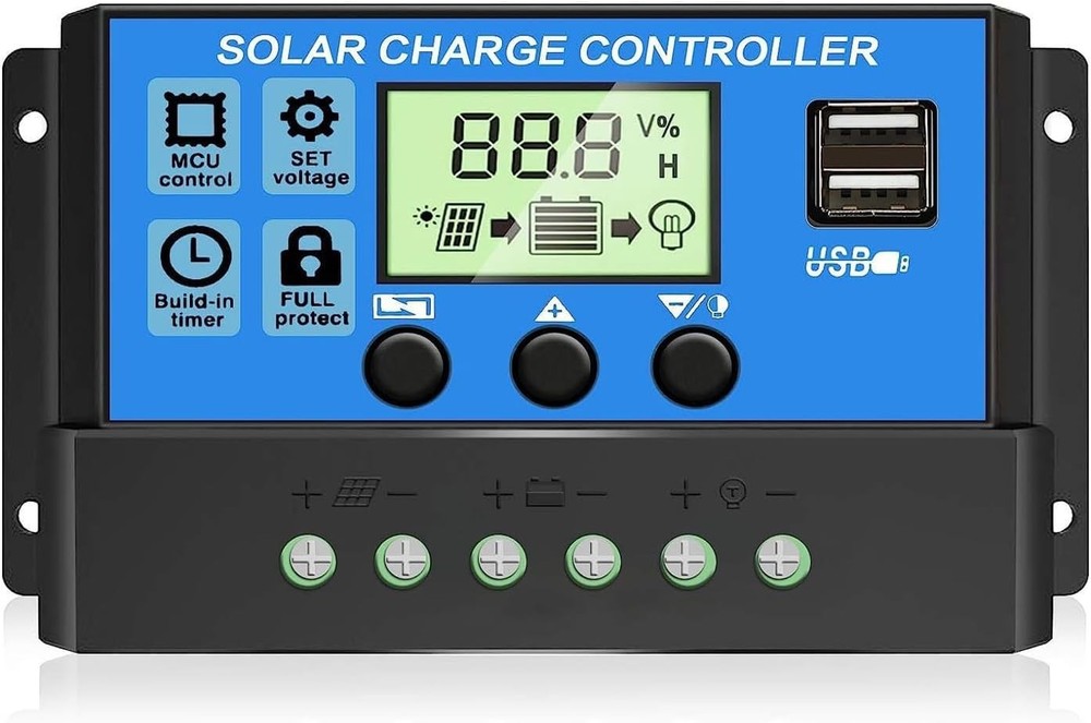 30A Solar Panel Battery Charge Controller 12V/24V LCD Regulator Auto Dual USB US