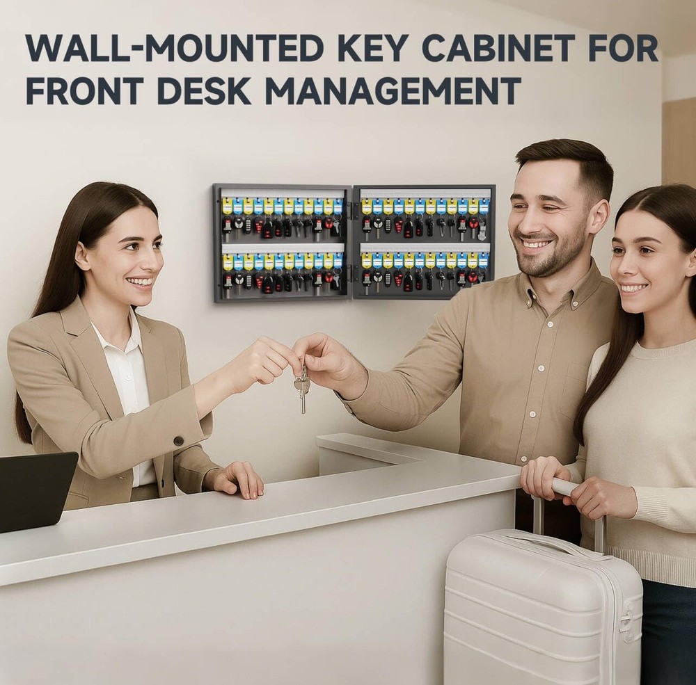 48 Key Lock Box, Wall Mounted Key Cabinet with 3Digit Combination Lock & Back...