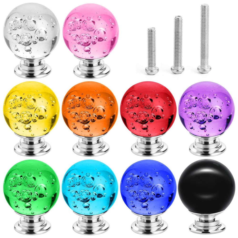 10 PCS Colorful Cabinet Knobs Round Glass Bubbles Knobs 30mm Smooth Drawer Pu...