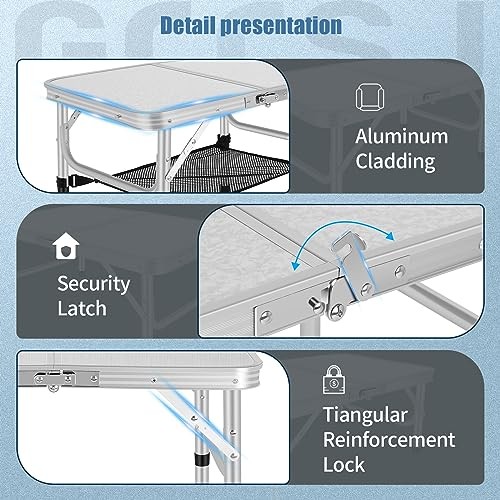 Small Camping Table with Mesh Layer, Portable Tables Folding, Aluminum