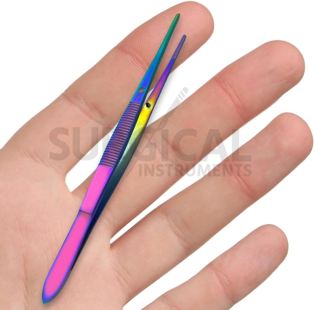 Iris Forceps 4" - Fine Point Multi Rainbow Color Stainless Steel German Grade