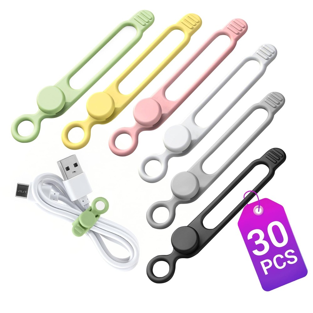 30 Pcs Silicone Cable Ties, Reusable Data 4.1 Inch, 30pcs-multicolor