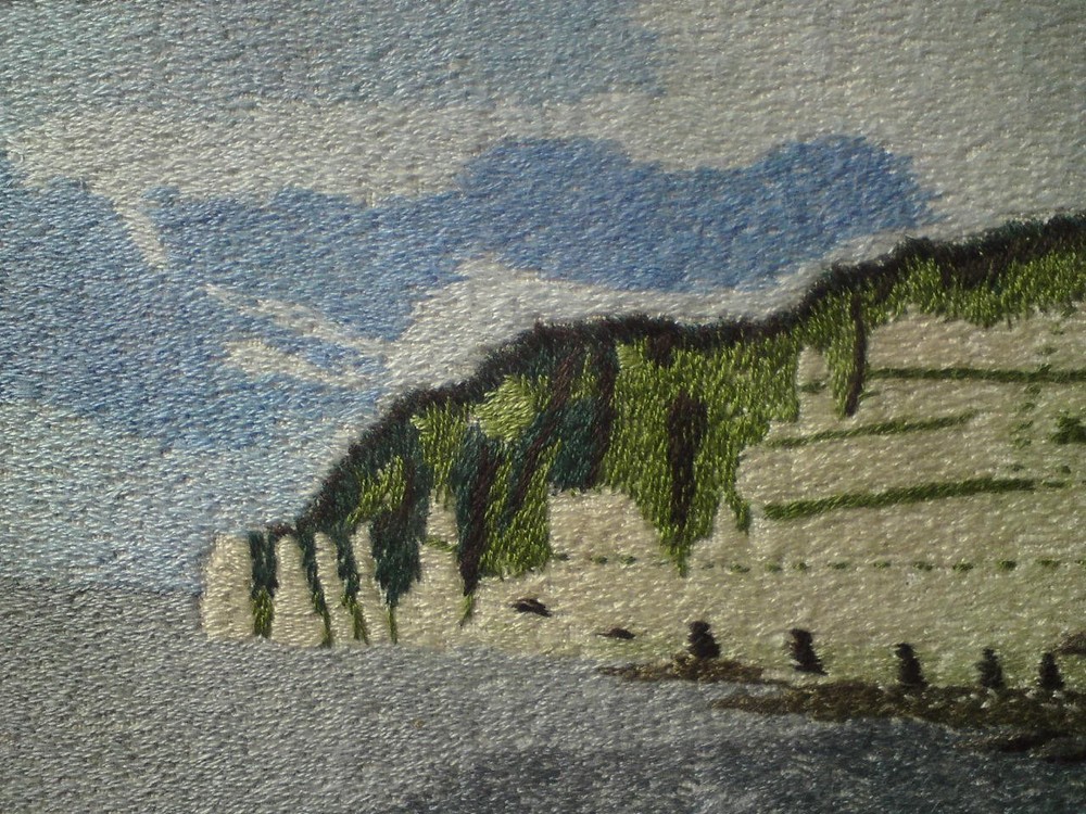 Framed Embroidery Needlework / Wool-work Picture - Beer Harbour, Seaton Devon