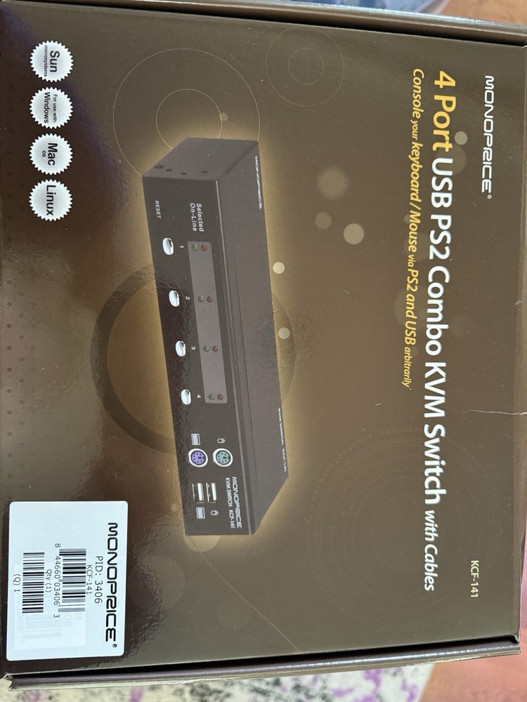 Monoprice 4Port USB PS2 Combo KVM Switch with Cables - NEW