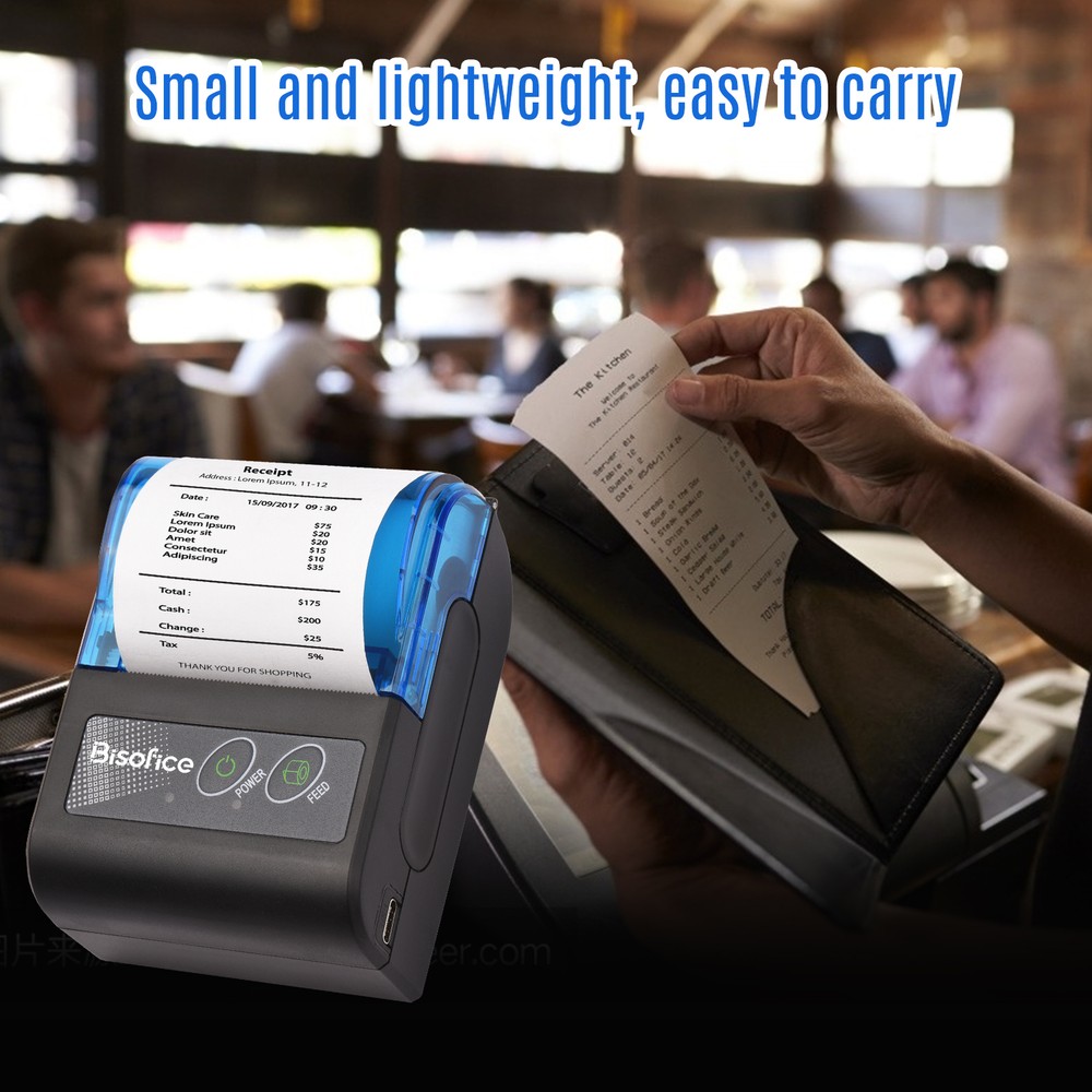 Bisofice 58mm Portable BT&USB Thermal Receipt Printer Mini Bill Ticket Printer E