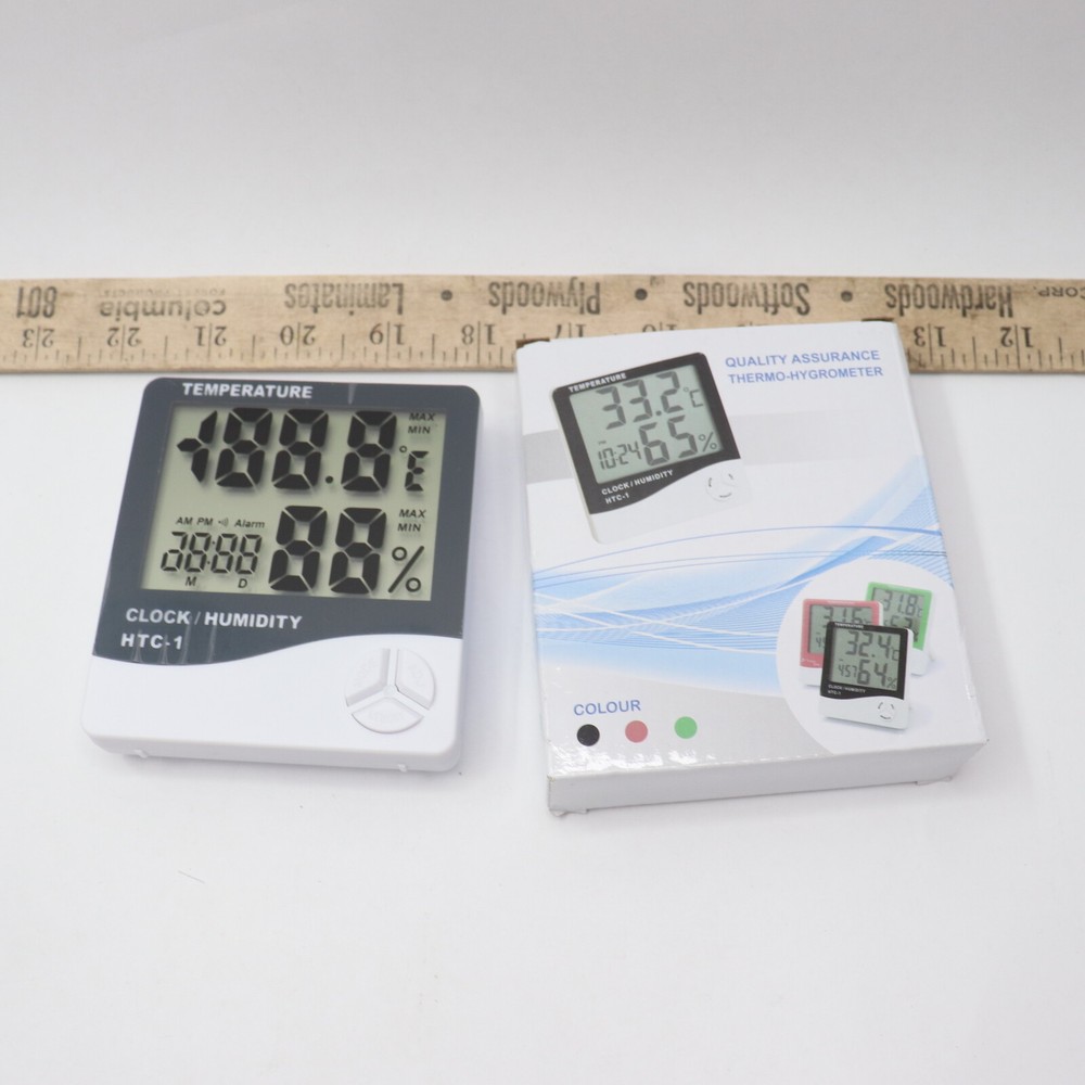Alarm Clock Multi Function Digital LCD Thermo Hygrometer Black White HTC-1