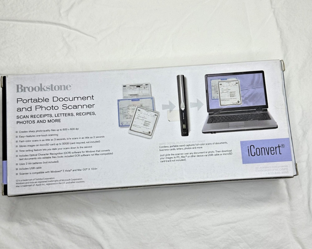 Brookstone iConvert Portable Document & Photo Scanner Receipts New