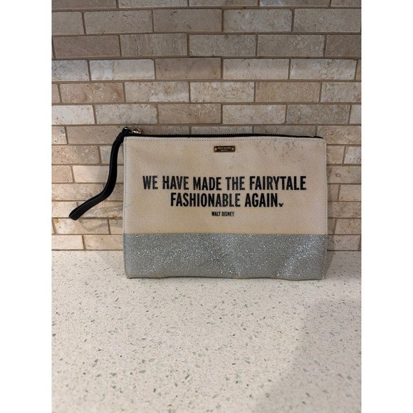 KATE SPADE DISNEY CLUTCH WRISTLET SILVER GLITTER WALT DISNEY QUOTE FAIRYTAIL