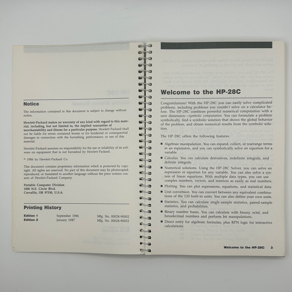VTG Hewlett Packard HP-28C Reference & Getting Started Manuals
