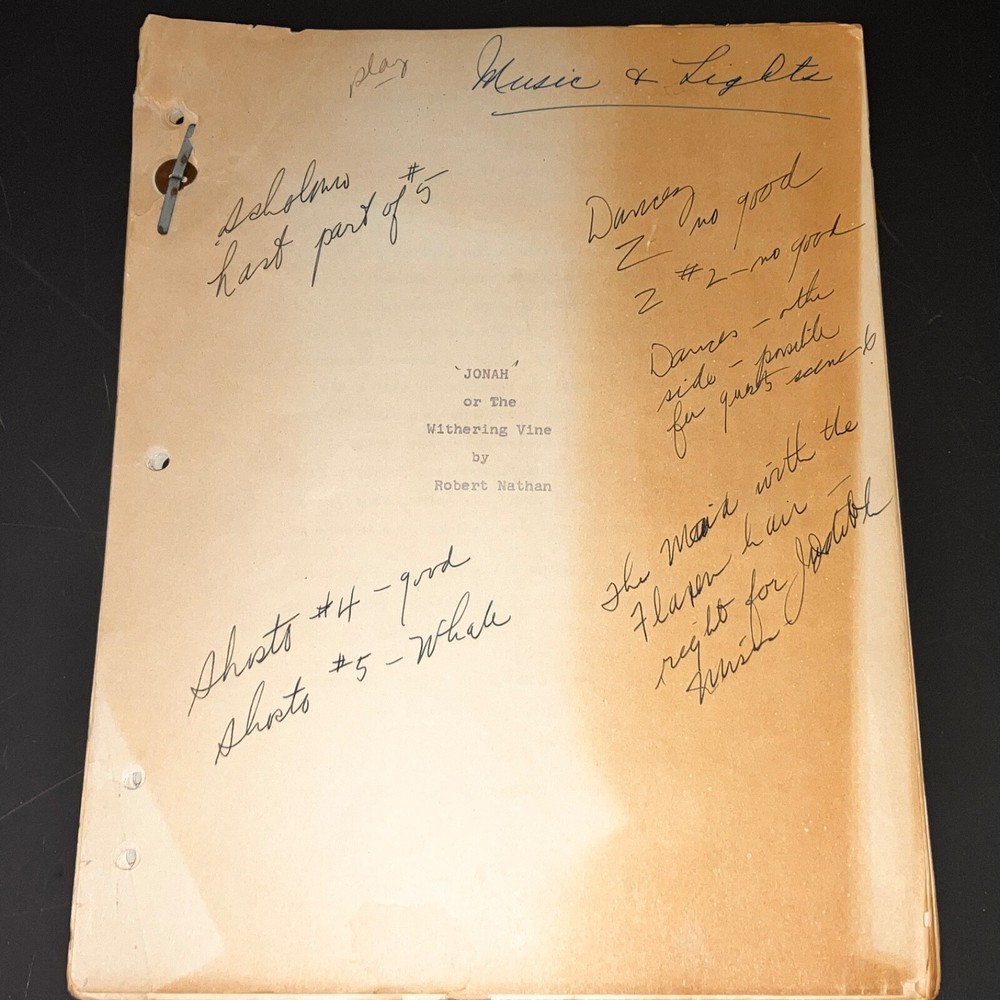 Rare Robert Nathan JONAH (or The Withering Vine) Playscript - Vintage w/Notes!