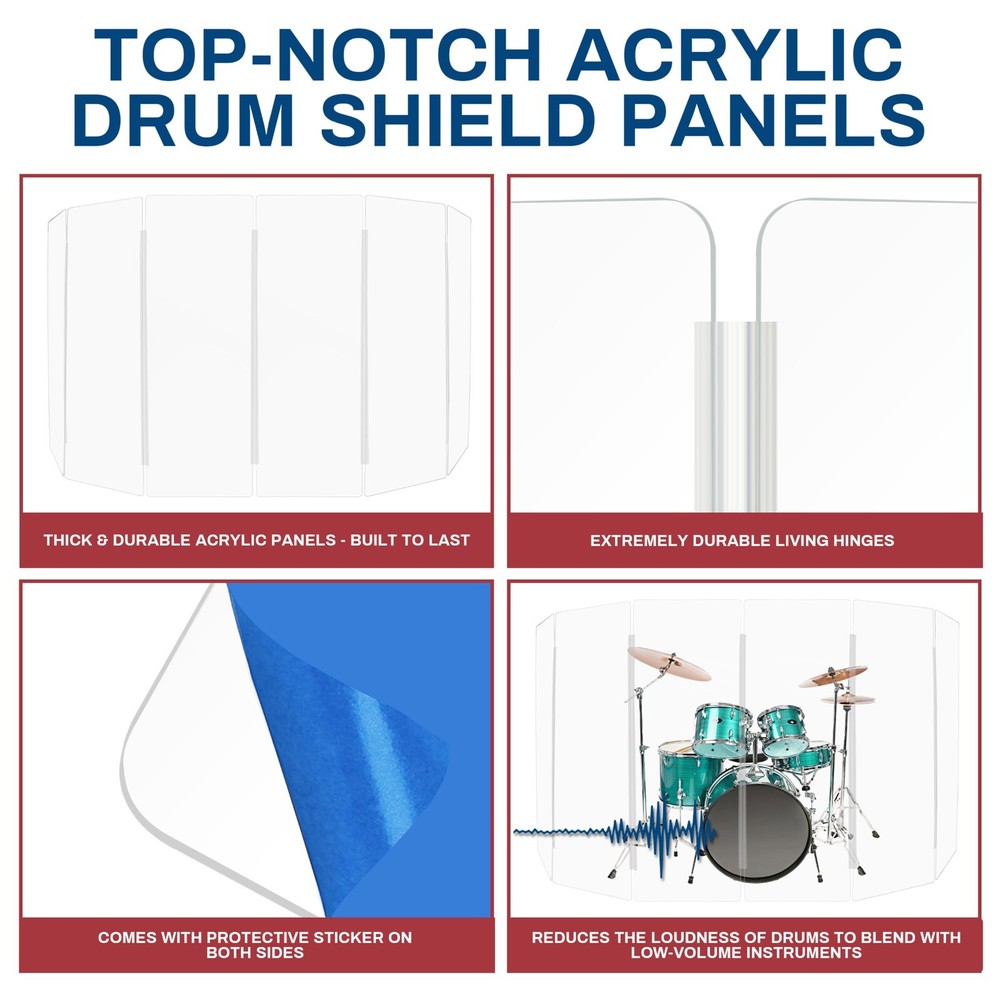 Acrylic Drum Shield DS6L | 6ft Drum Screen with Full-Length Hinges