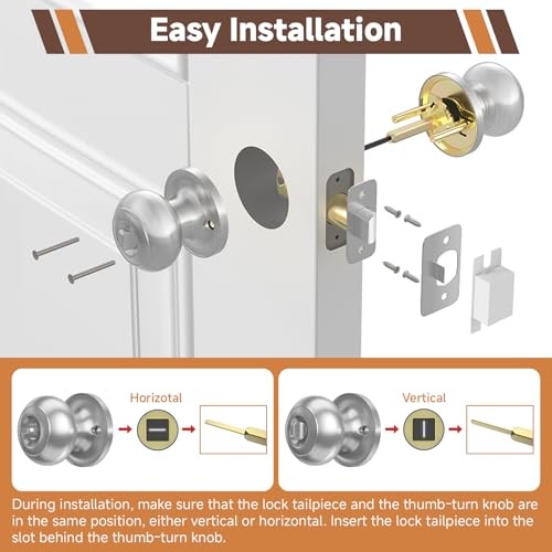 Door Knobs Interior Keyless Door Lock Privacy Door 5 Pack Brushed Nickel