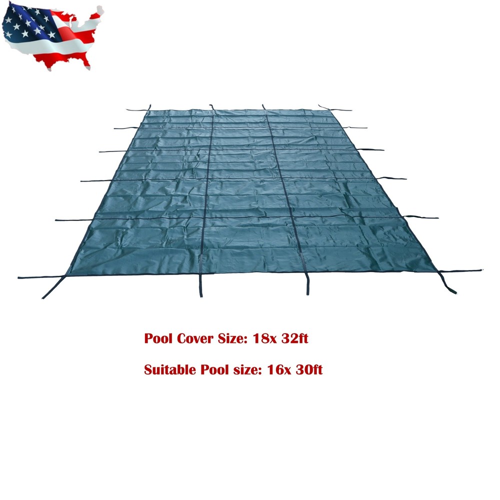 18x32FT Rectangular Inground Pool Safety Cover Solid Green Mesh for 16x30ft Pool