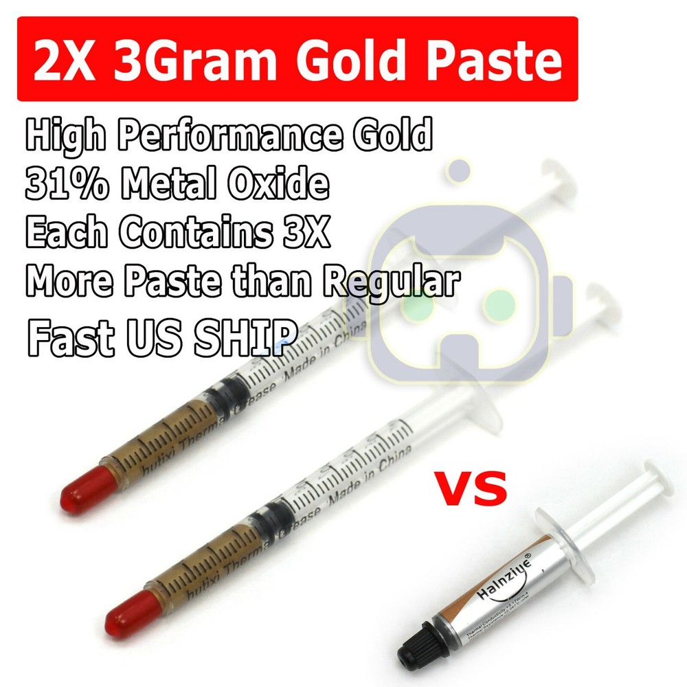 (2 Pack) Gold Thermal Grease CPU Heatsink Compound Paste Syringe 2X