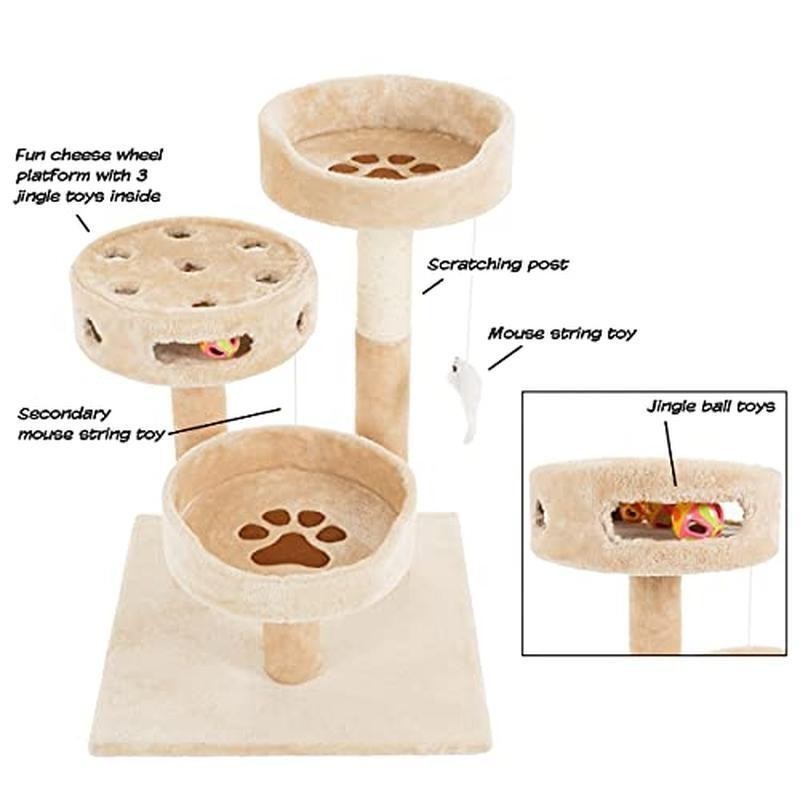 3-Tier Cat Tree Condo W/ Scratching Post Napping Perches Interactive Toys New