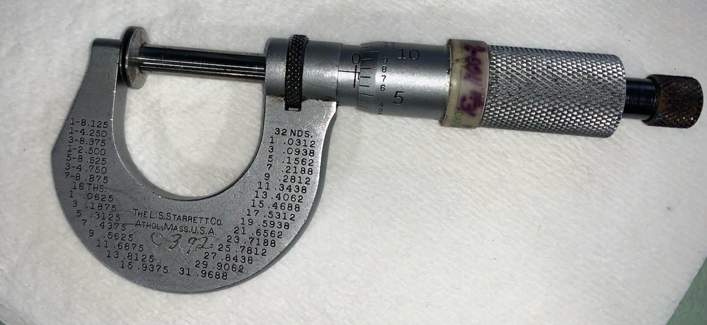 Vg Starrett 256 Disc-Type Outside Micrometer 0-1” Ratchet Stop Has Engravings
