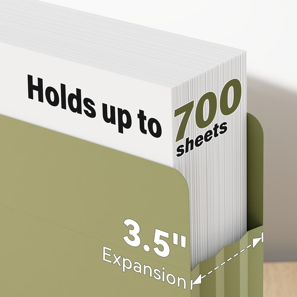 Expanding File Pockets 3.5" Expansion,6 Pack Extra Capacity Poly File Pockets...