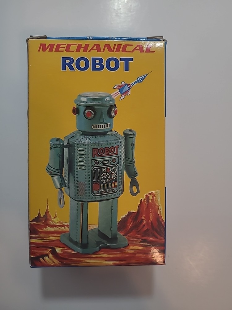 Tin Wind Up Robot Mechanical Robot With Key And Box Tested Great Shape