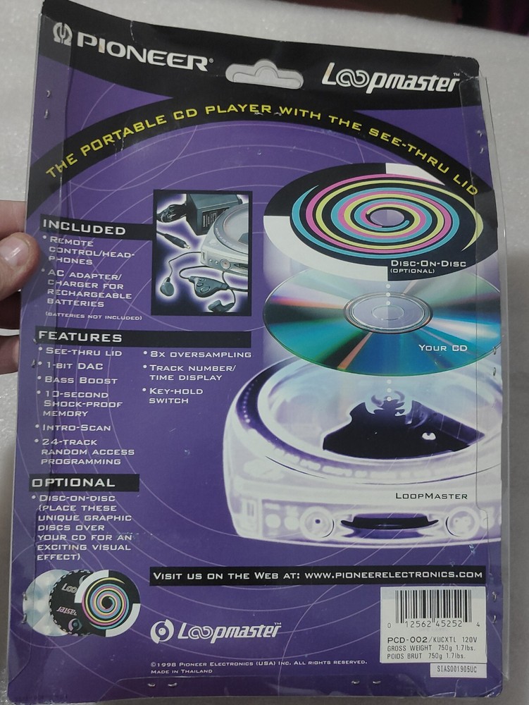 New Old Stock, Untested, Pioneer Loopmaster PCD-002 Clear Portable CD Player