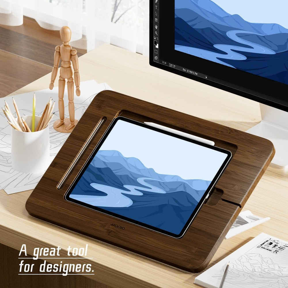Bamboo Tablet Drawing Stand Tablet Holder - Portable & Adjustable 5 Angles,La...