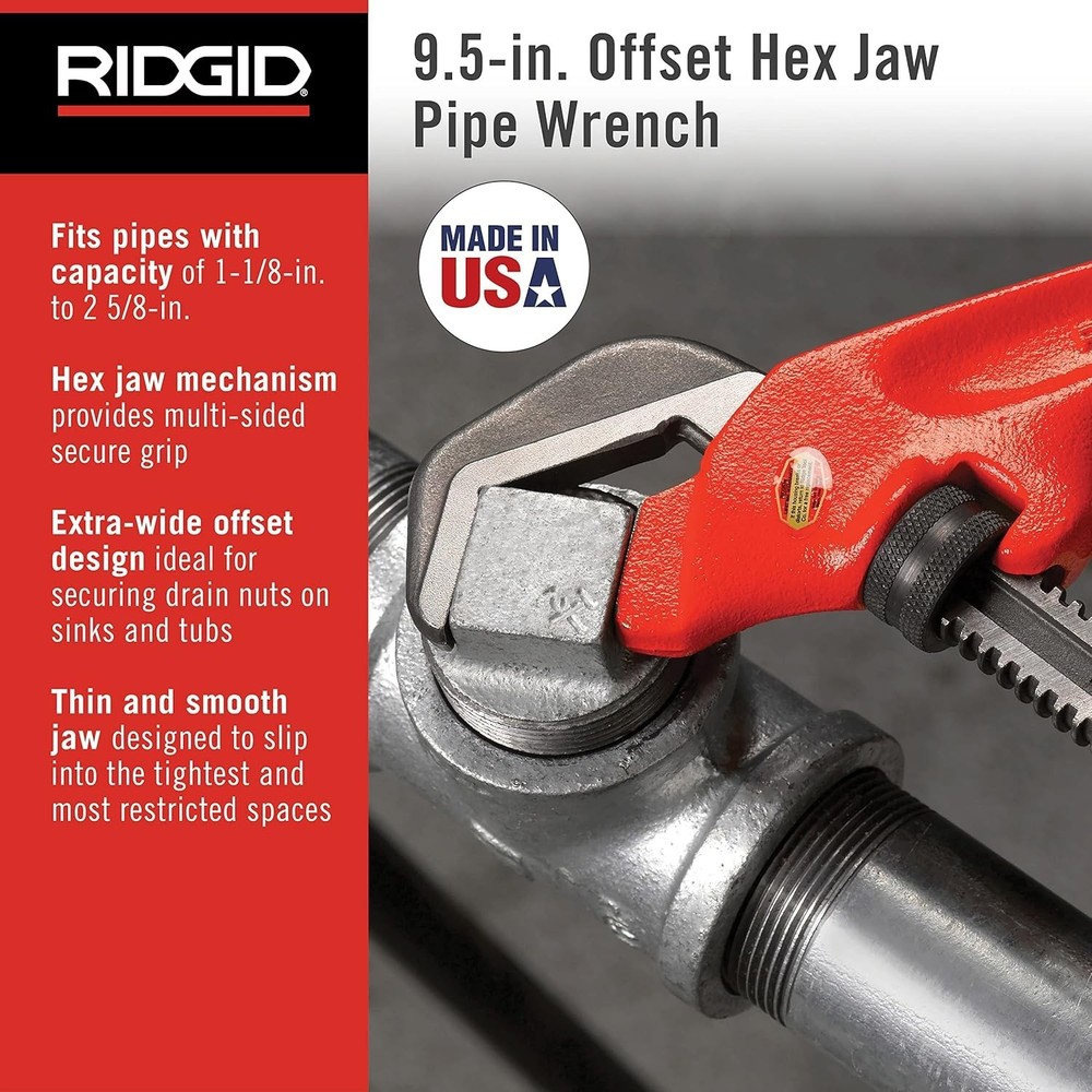E-110 Offset Hex Pipe Wrench, 9.5", Red