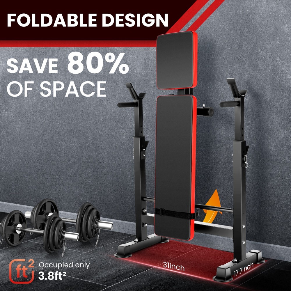 Adjustable Weight Bench 600lbs Foldable Workout Bench Strength with Barbell Rack
