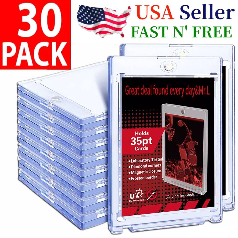 30 Pack Magnetic Trading Sports Card Holders 35pt One-Touch Hard UV Protection