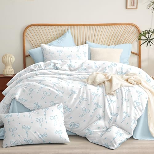 Queen Comforter Set White - Light Blue Bow Comforter Set Queen Size, Quilt