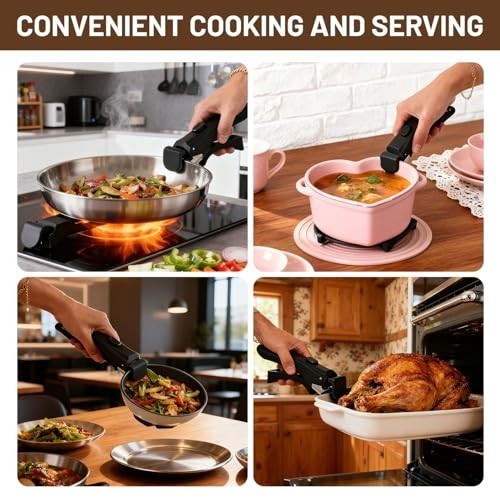 2PCS Universal Detachable Pot Handles, Removable Cookware Handle Replacement, Bl