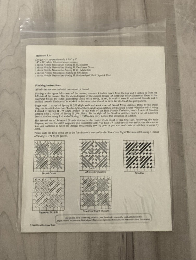 "Christmas Quilt Cuff" counted needlepoint pattern Thread Technique Team