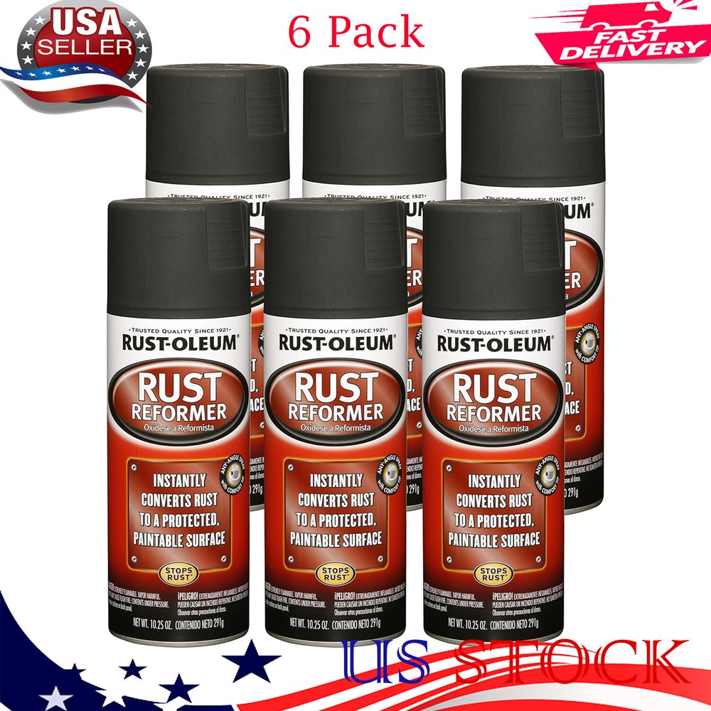 Rust Reformer Spray, Rust Resistant, Paintable Surface, Black 10.25 oz, 6 Pack