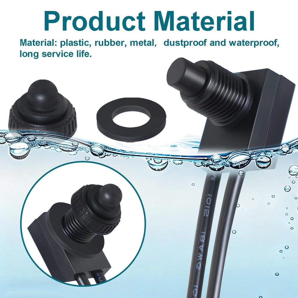 GEPHYNM 2PCS Waterproof Switch 12v, ON/Off SPST Push Button Black