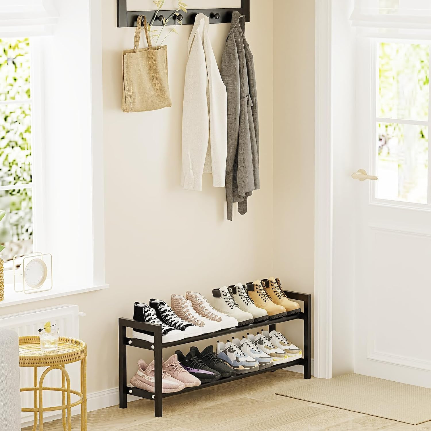 Mavivegue Expandable Shoe Rack, 2-Tier Adjustable Shoe Organizer, Shoe Shelf